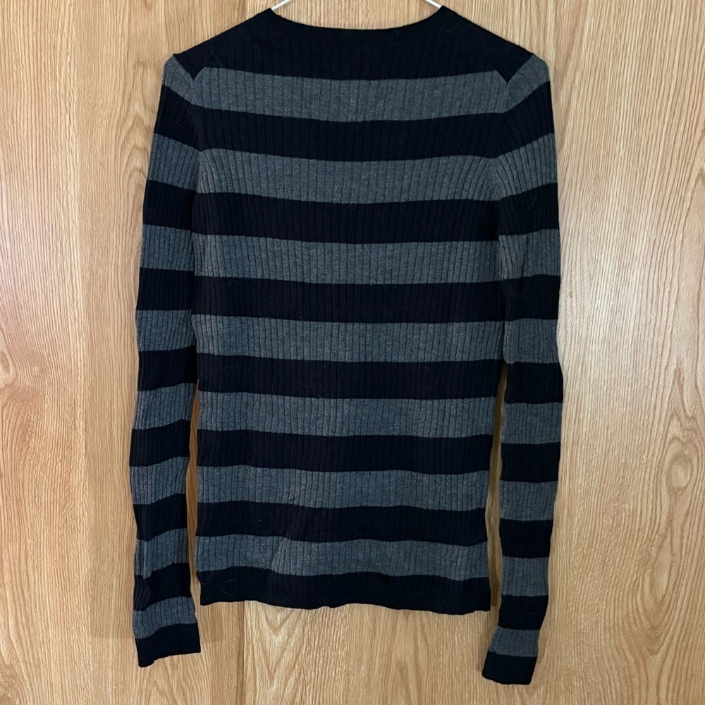 Vince Striped Pullover Black/ Gray Cable Knit Sweater - Picture 2 of 5